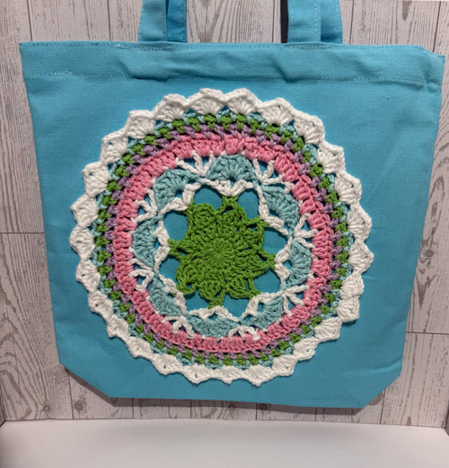 Canvas Tote Bags with Crochet Mandala
